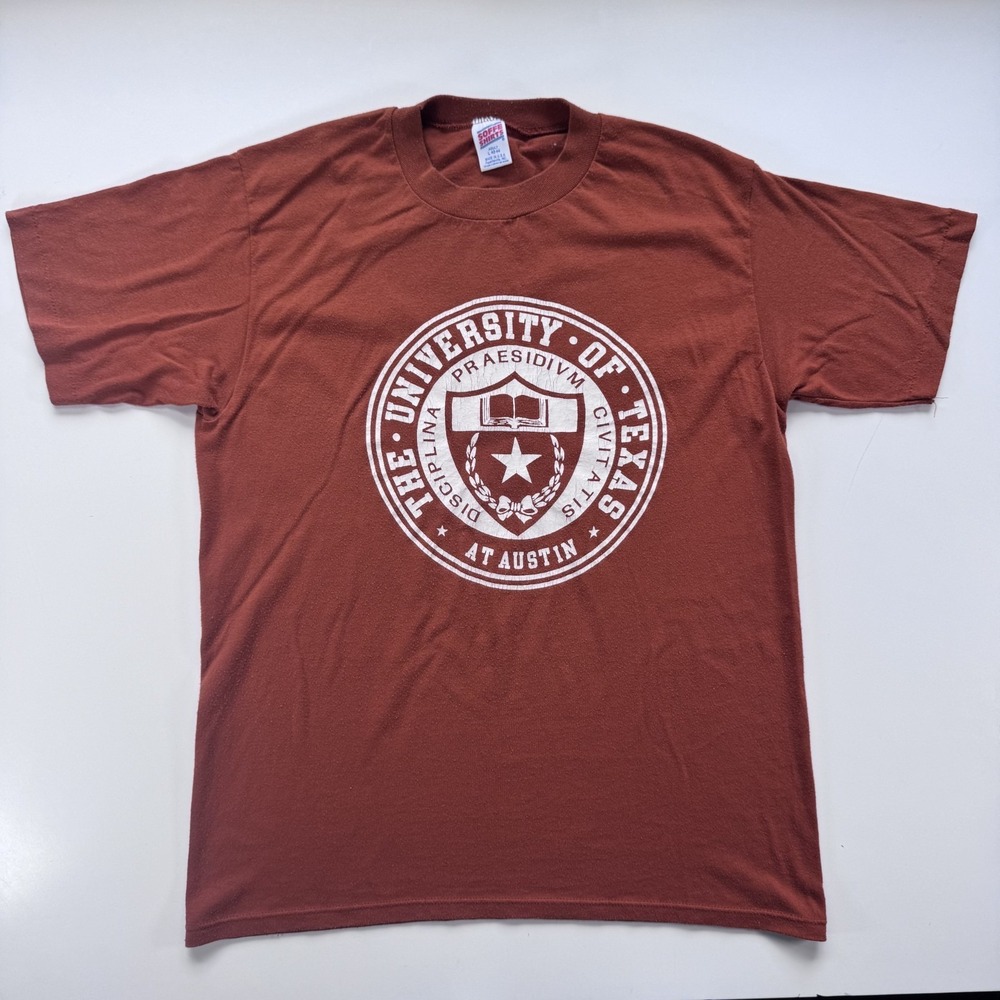 Vtg Soffe University of Texas Austin Seal T Shirt Large Made USA 70s 80s Orange‎